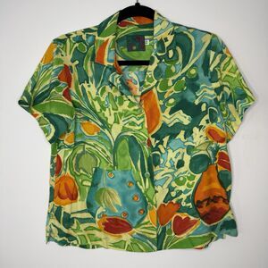 VINTAGE Jams World Hawaiian Floral Blouse Women’s XS Lily Vase Aloha Button Top